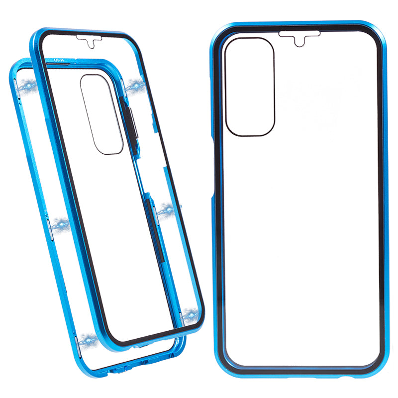 For Samsung Galaxy A24 4G Clear Double-Sided Tempered Glass Case Magnetic Adsorption Metal Frame Phone Cover