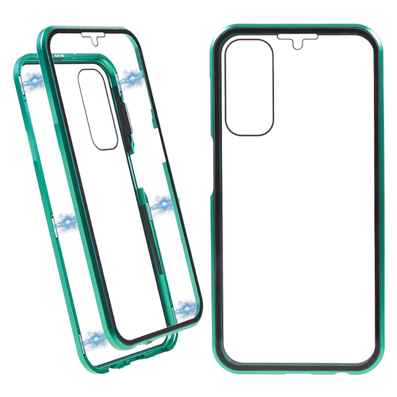 For Samsung Galaxy A24 4G Clear Double-Sided Tempered Glass Case Magnetic Adsorption Metal Frame Phone Cover