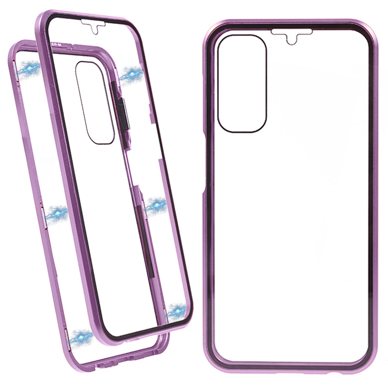 For Samsung Galaxy A24 4G Clear Double-Sided Tempered Glass Case Magnetic Adsorption Metal Frame Phone Cover