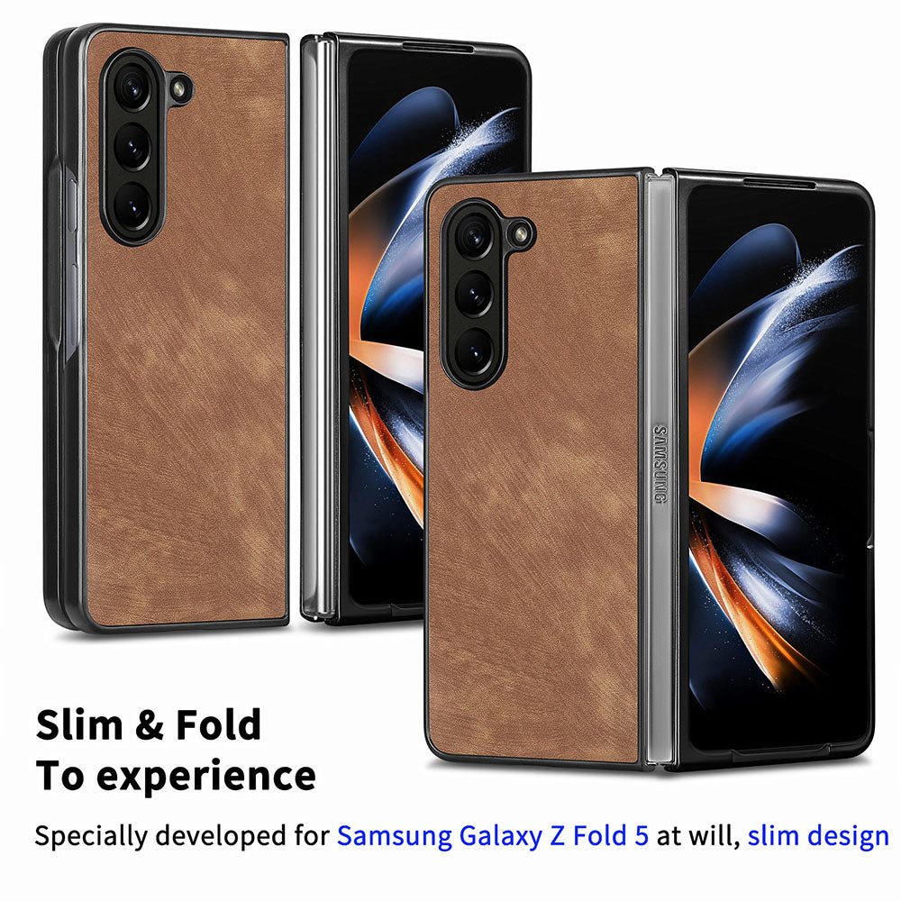 For Samsung Galaxy Z Fold5 5G Vintage PU Leather PC Phone Case Anti-Scratch Protective Cover