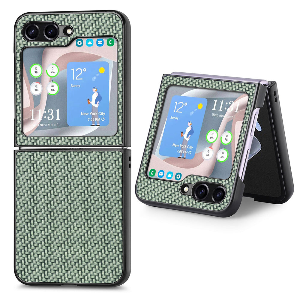 Carbon Fiber Texture PU Leather PC Cover for Samsung Galaxy Z Flip5 5G Precise Cutouts Anti-Drop Phone Case