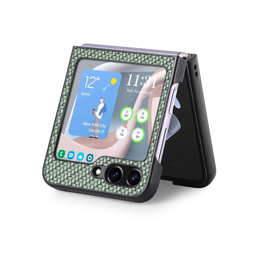 Carbon Fiber Texture PU Leather PC Cover for Samsung Galaxy Z Flip5 5G Precise Cutouts Anti-Drop Phone Case