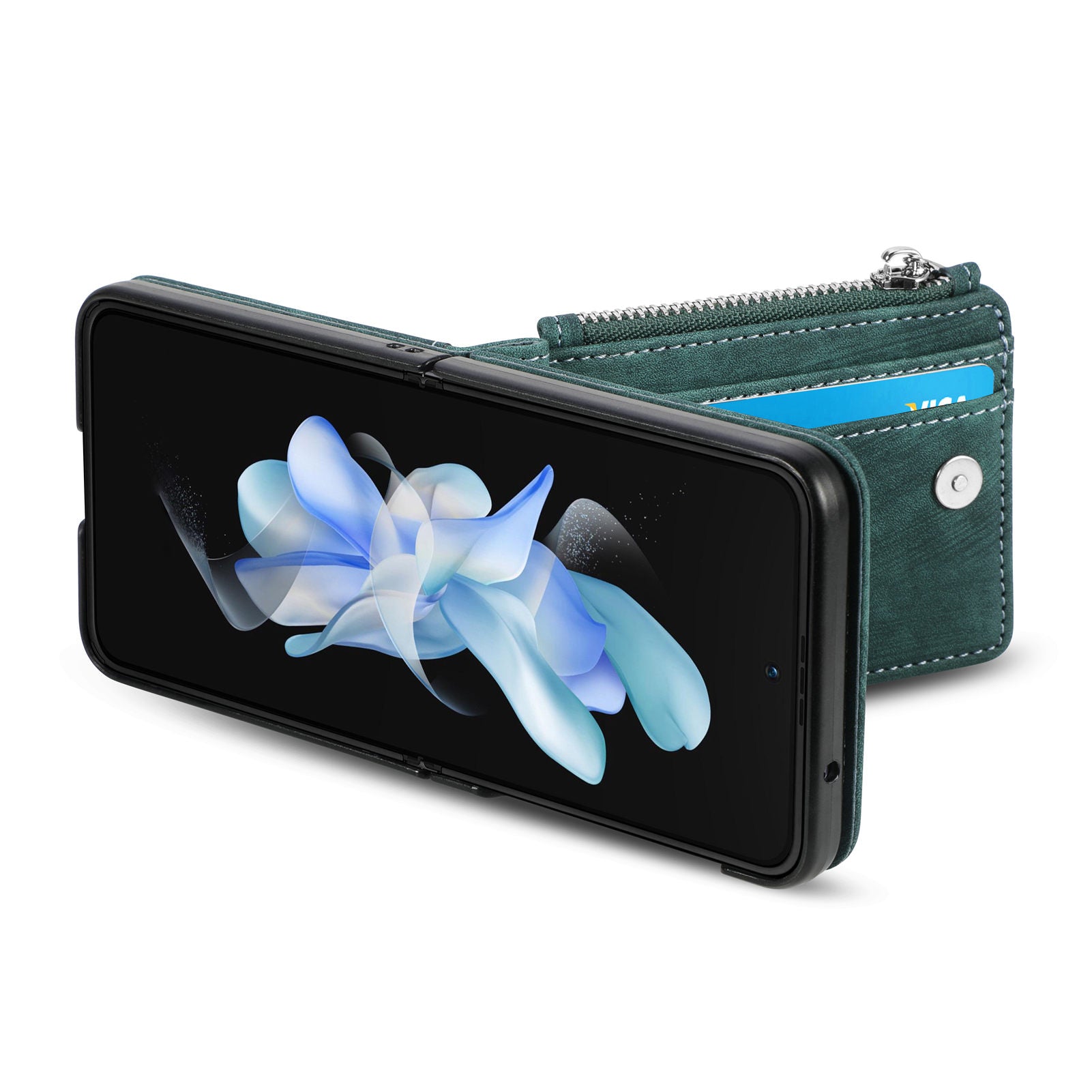 Protective Wallet Case for Samsung Galaxy Z Flip5 5G Retro PU Leather PC Phone Cover with Kickstand