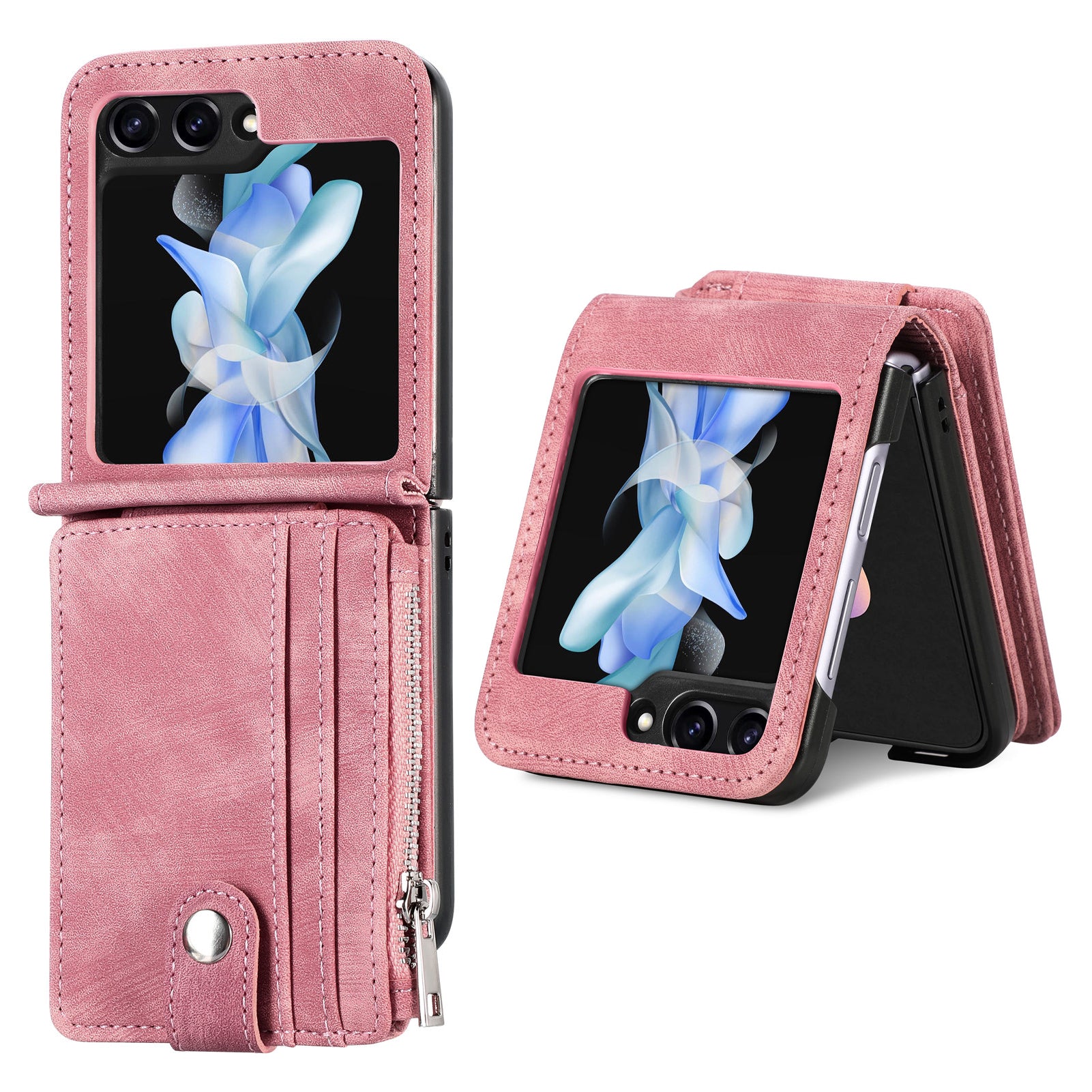 Protective Wallet Case for Samsung Galaxy Z Flip5 5G Retro PU Leather PC Phone Cover with Kickstand