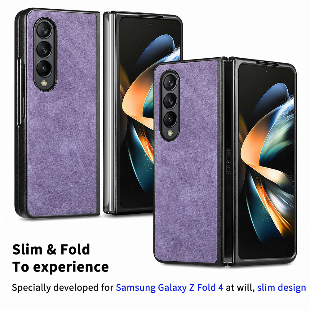 For Samsung Galaxy Z Fold4 5G Phone Case PU Leather PC Retro Texture Cover with Tempered Glass Film