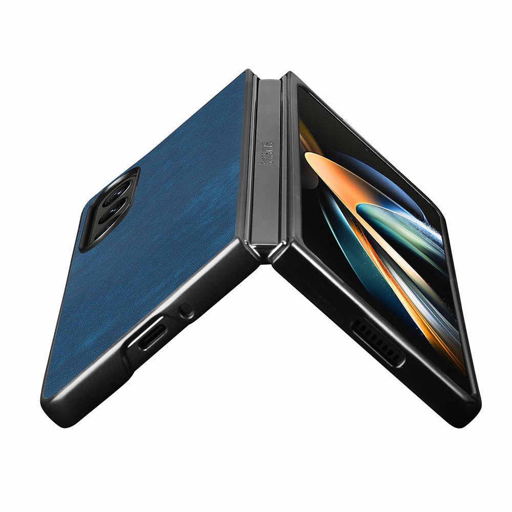 For Samsung Galaxy Z Fold4 5G Phone Case PU Leather PC Retro Texture Cover with Tempered Glass Film