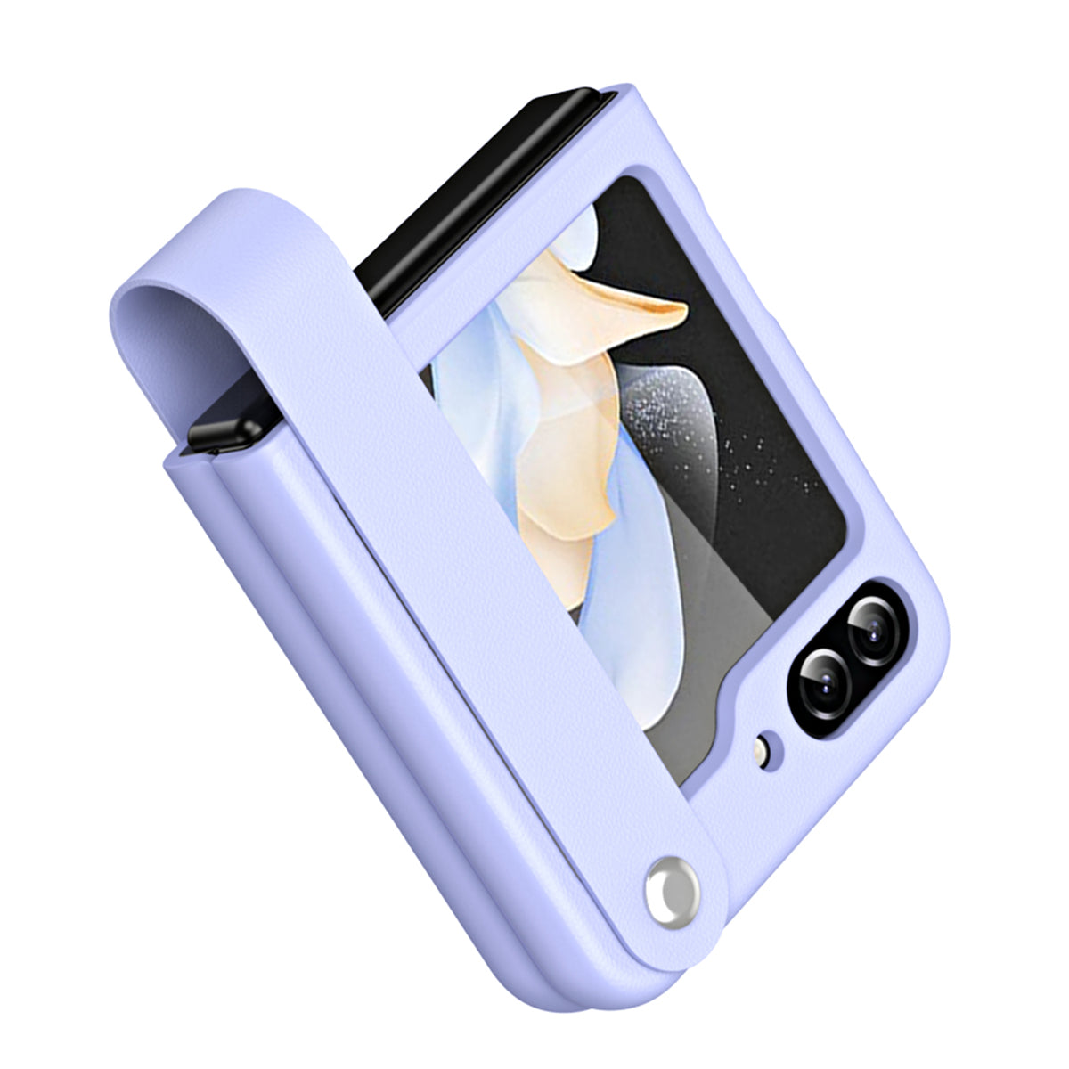 Slim Case for Samsung Galaxy Z Flip5 5G Protective PU Leather PC Phone Cover with Finger Strap