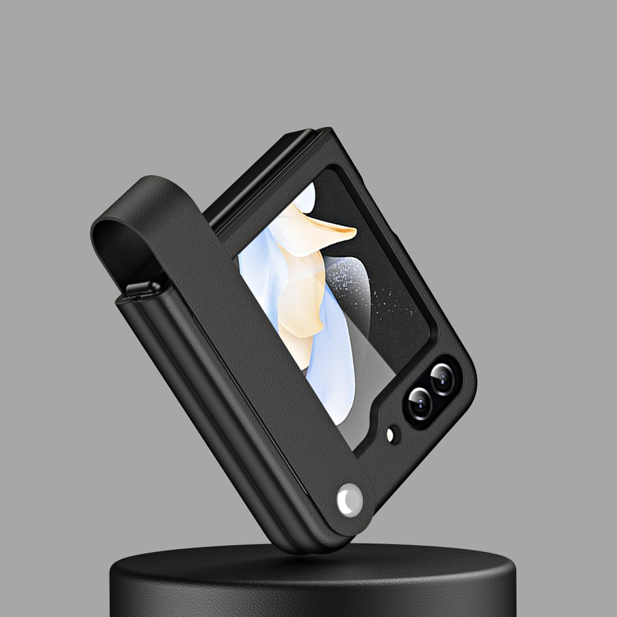 Slim Case for Samsung Galaxy Z Flip5 5G Protective PU Leather PC Phone Cover with Finger Strap