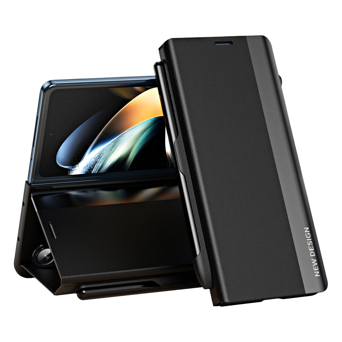 For Samsung Galaxy Z Fold5 5G Shockproof Case PU Leather PC Phone Cover with Pencil