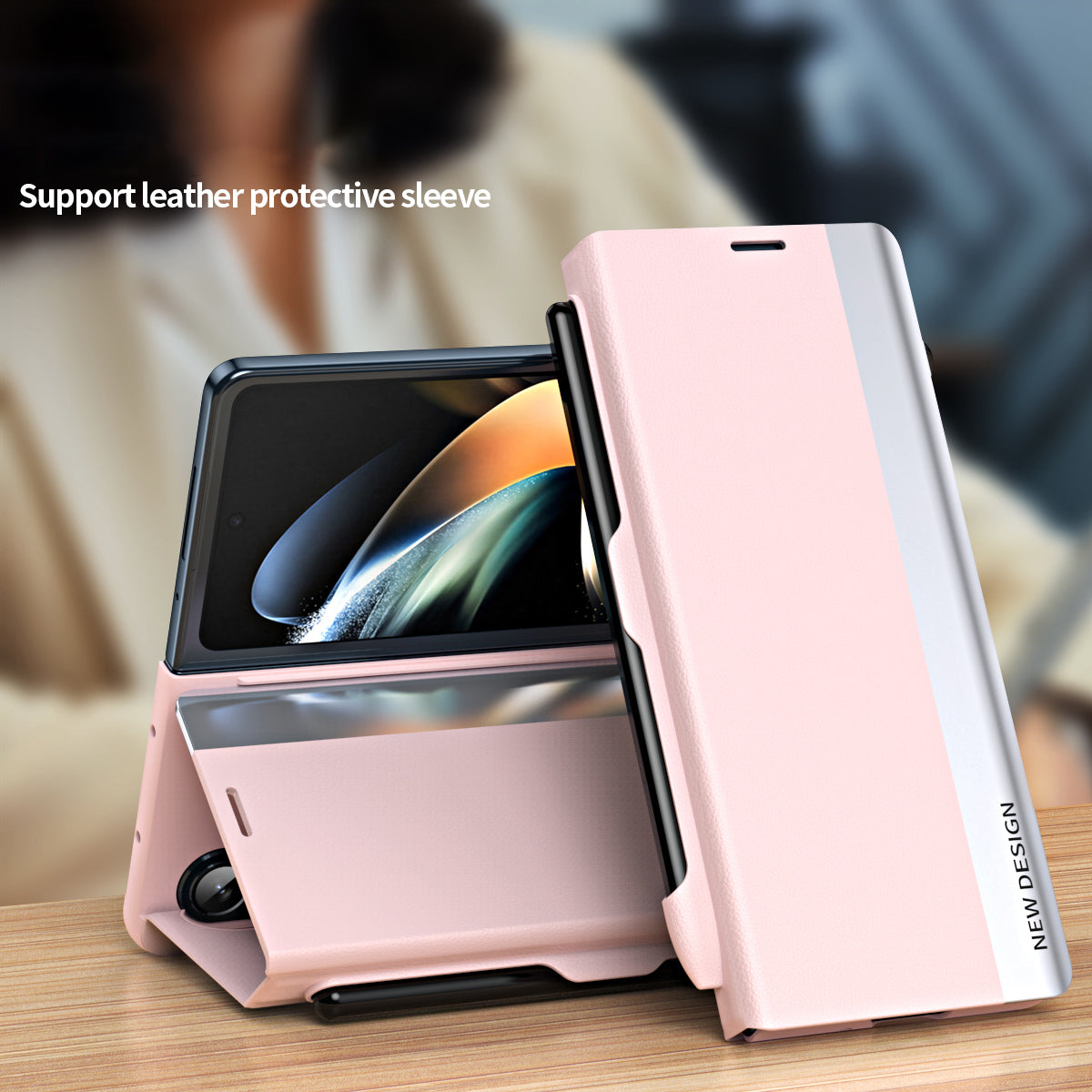 For Samsung Galaxy Z Fold5 5G Shockproof Case PU Leather PC Phone Cover with Pencil