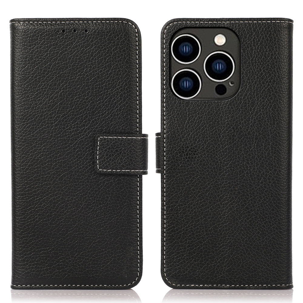 For iPhone 15 Pro PU Leather Wallet Case Litchi Texture Foldable Stand Phone Cover