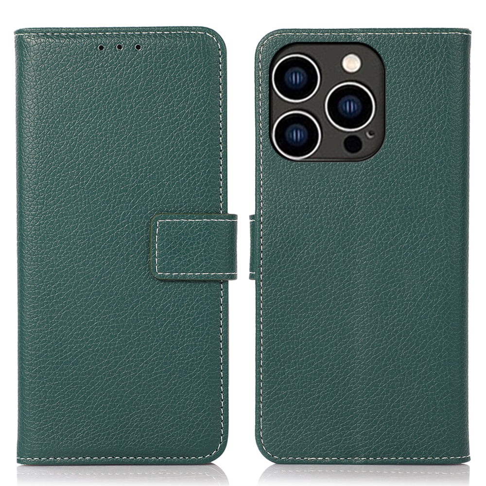 For iPhone 15 Pro PU Leather Wallet Case Litchi Texture Foldable Stand Phone Cover