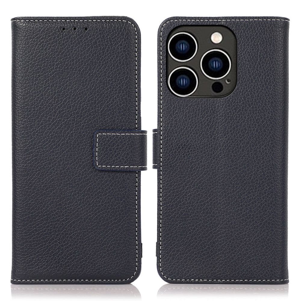 For iPhone 15 Pro PU Leather Wallet Case Litchi Texture Foldable Stand Phone Cover
