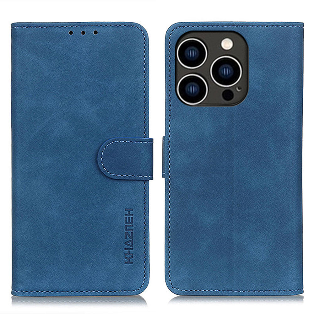 KHAZNEH For iPhone 15 Pro Magnetic Clasp Phone Case Retro PU Leather Wallet Stand Cover