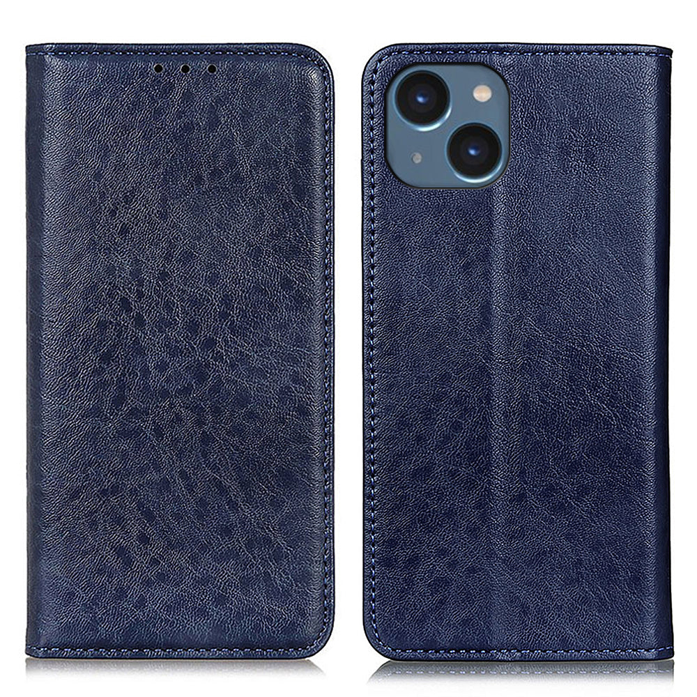 For iPhone 15 Crazy Horse Texture Drop-proof Phone Case Leather Wallet Cover with Stand