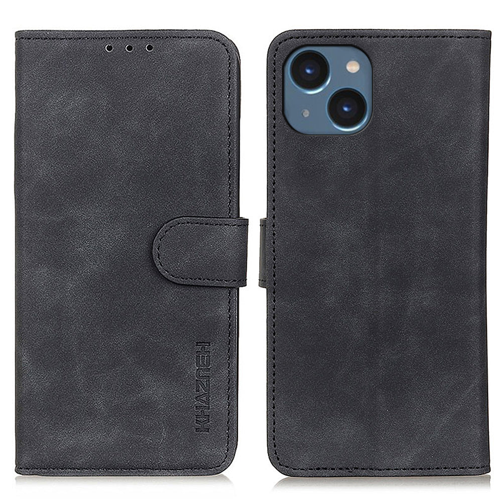 KHAZNEH For iPhone 15 Plus Drop-proof Phone Case Retro PU Leather Wallet Shell with Stand