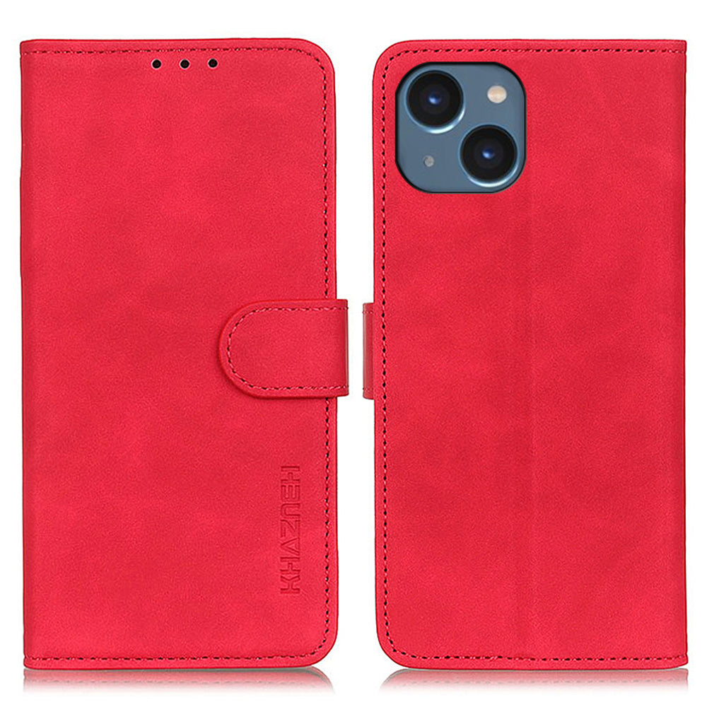 KHAZNEH For iPhone 15 Retro Drop-proof Phone Stand Case PU Leather Wallet Cover