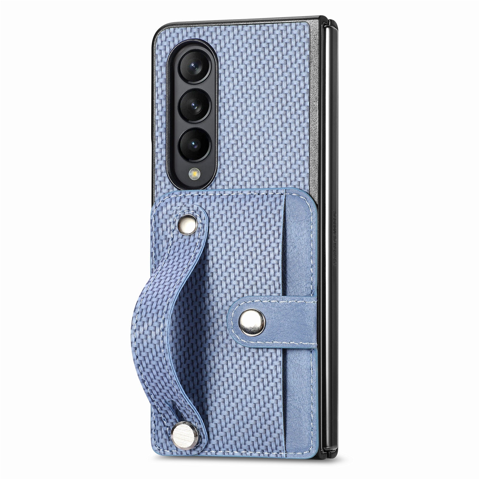 For Samsung Galaxy Z Fold3 5G Wristband Kickstand Phone Case Card Holder PU Leather Coated PC Case