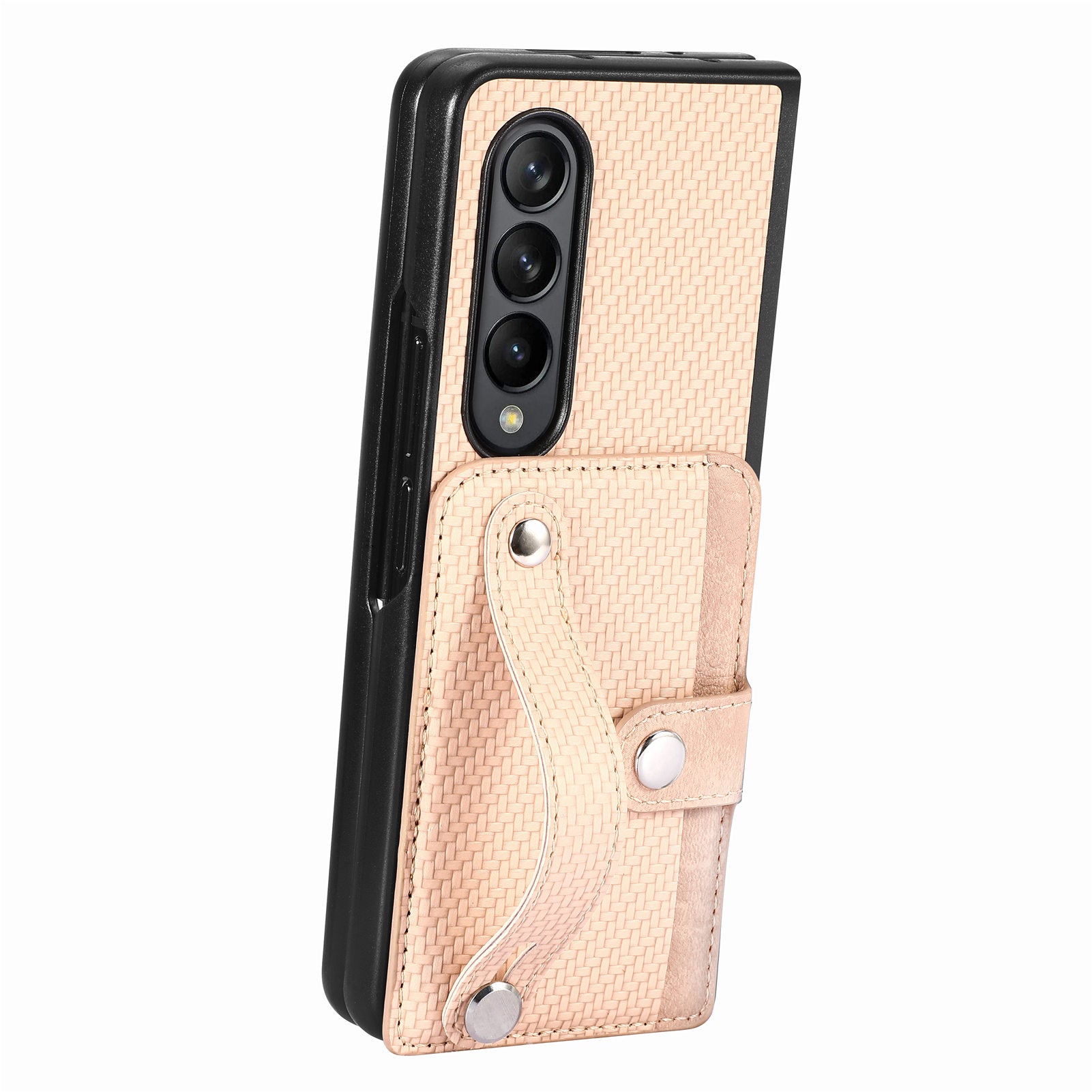 For Samsung Galaxy Z Fold3 5G Wristband Kickstand Phone Case Card Holder PU Leather Coated PC Case