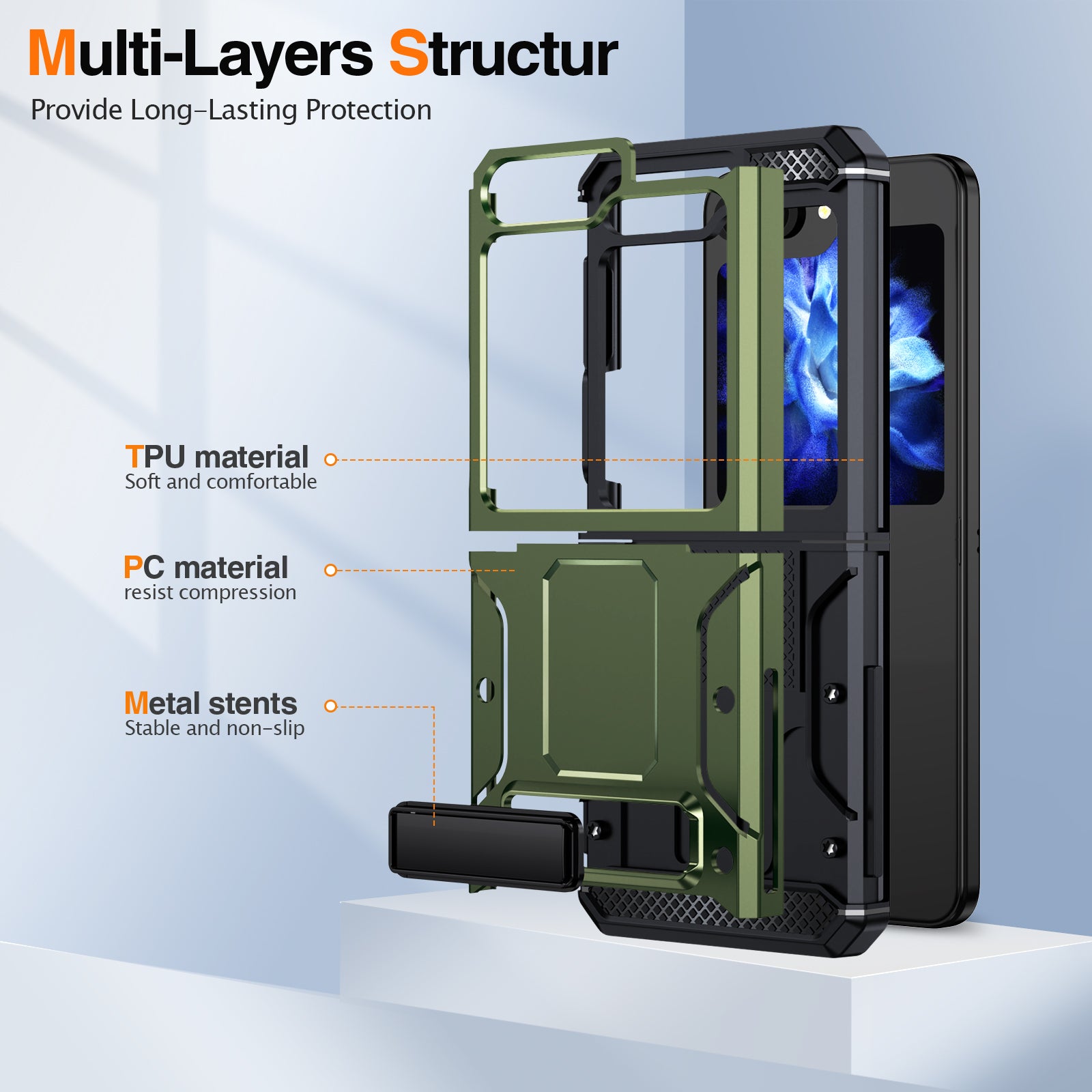 For Samsung Galaxy Z Flip5 5G TPU PC Shockproof Cover Kickstand Phone Case