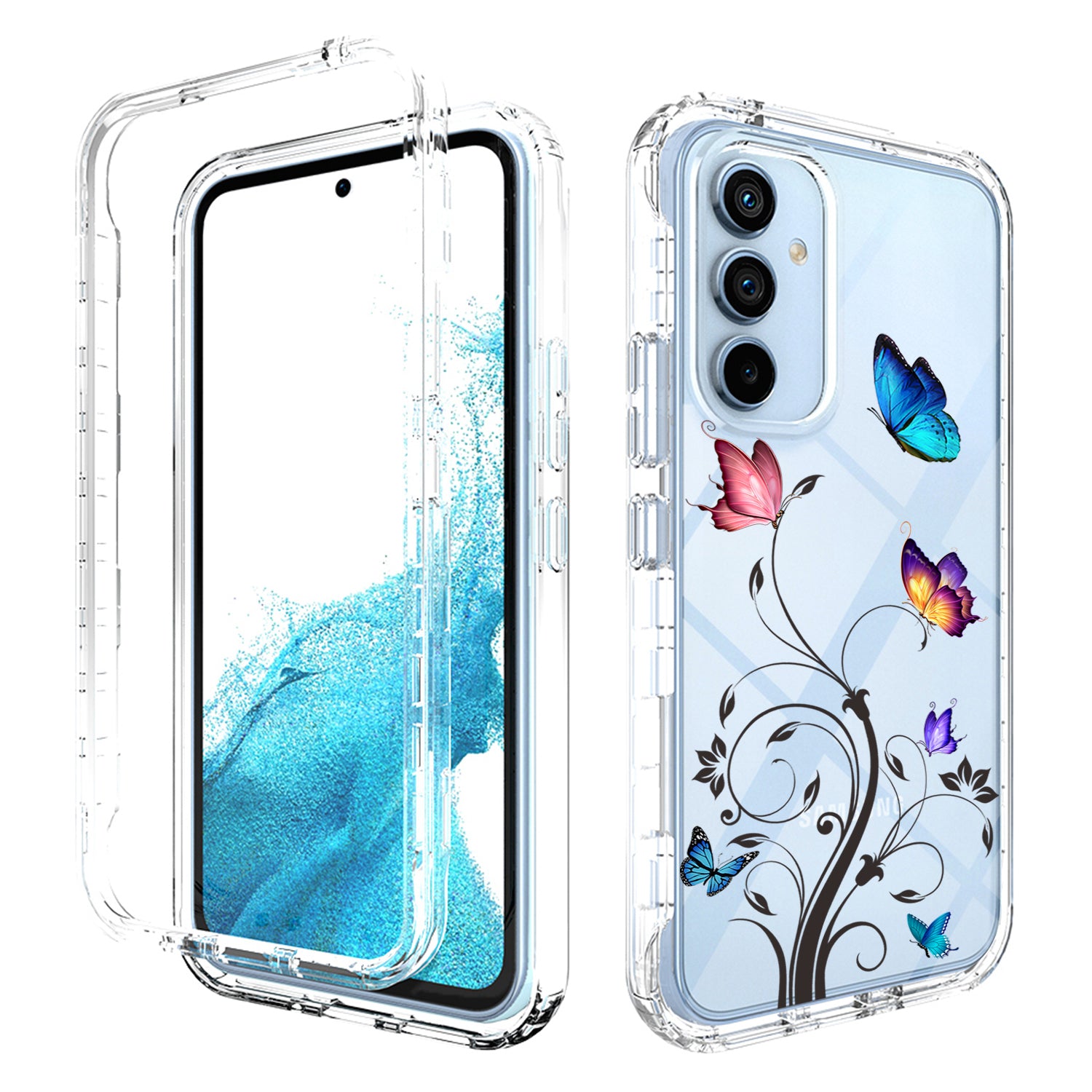 For Samsung Galaxy A54 5G PC Frame TPU Transparent Case Pattern Printing Drop-proof Cover
