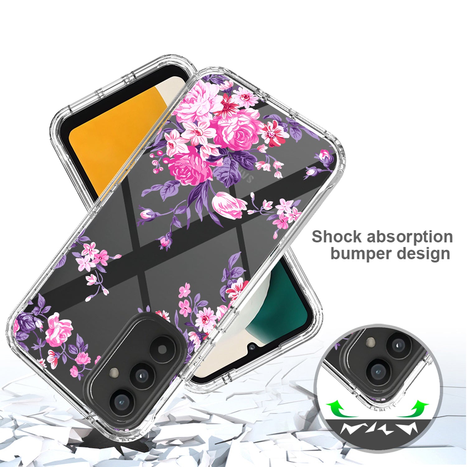For Samsung Galaxy A34 5G PC Frame TPU Transparent Phone Case Pattern Printing Anti-scratch Cover