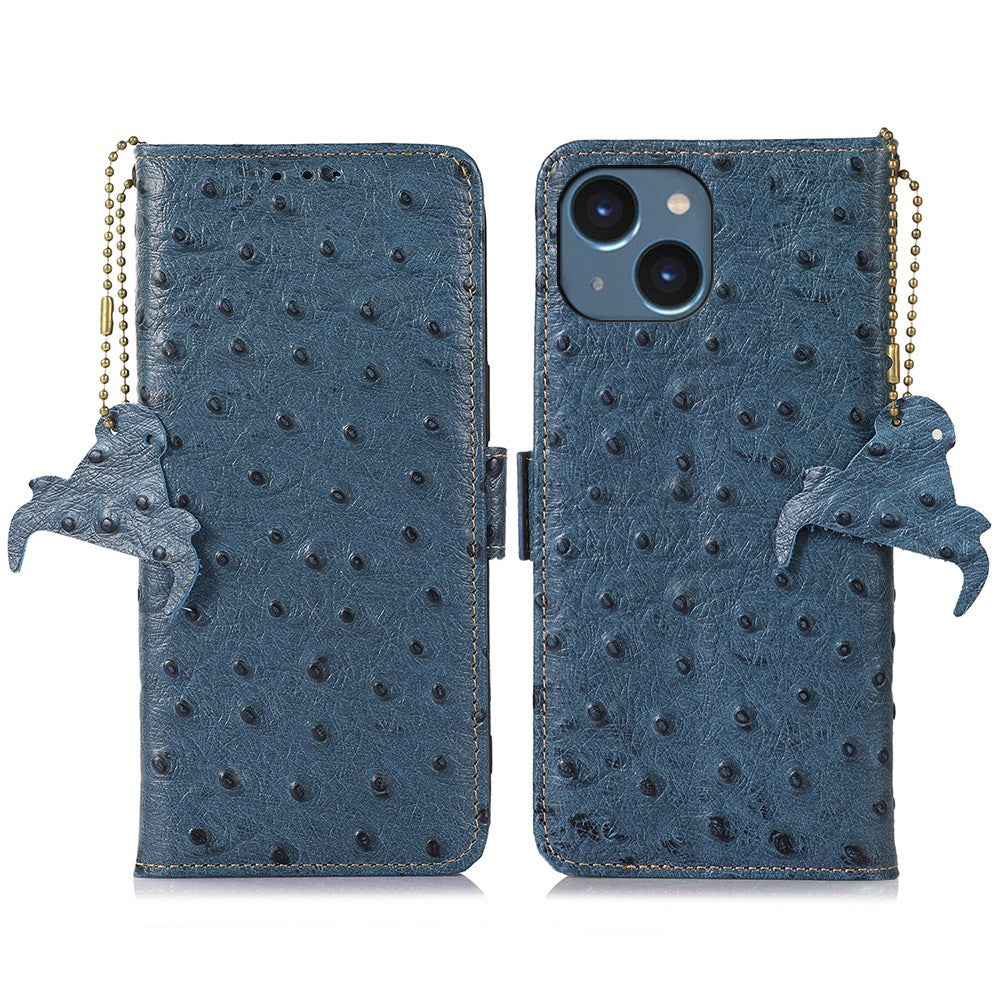 For iPhone 15 Anti-Drop Phone Case RFID Blocking Genuine Cow Leather Phone Cover