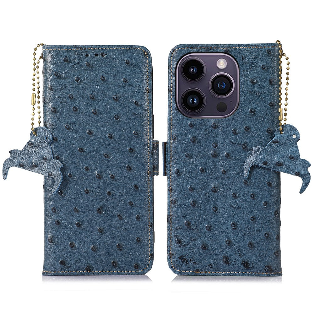 Anti-Drop Phone Case for iPhone 15 Pro RFID Blocking Genuine Cow Leather Phone Cover