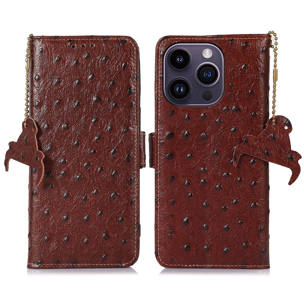Anti-Drop Phone Case for iPhone 15 Pro RFID Blocking Genuine Cow Leather Phone Cover