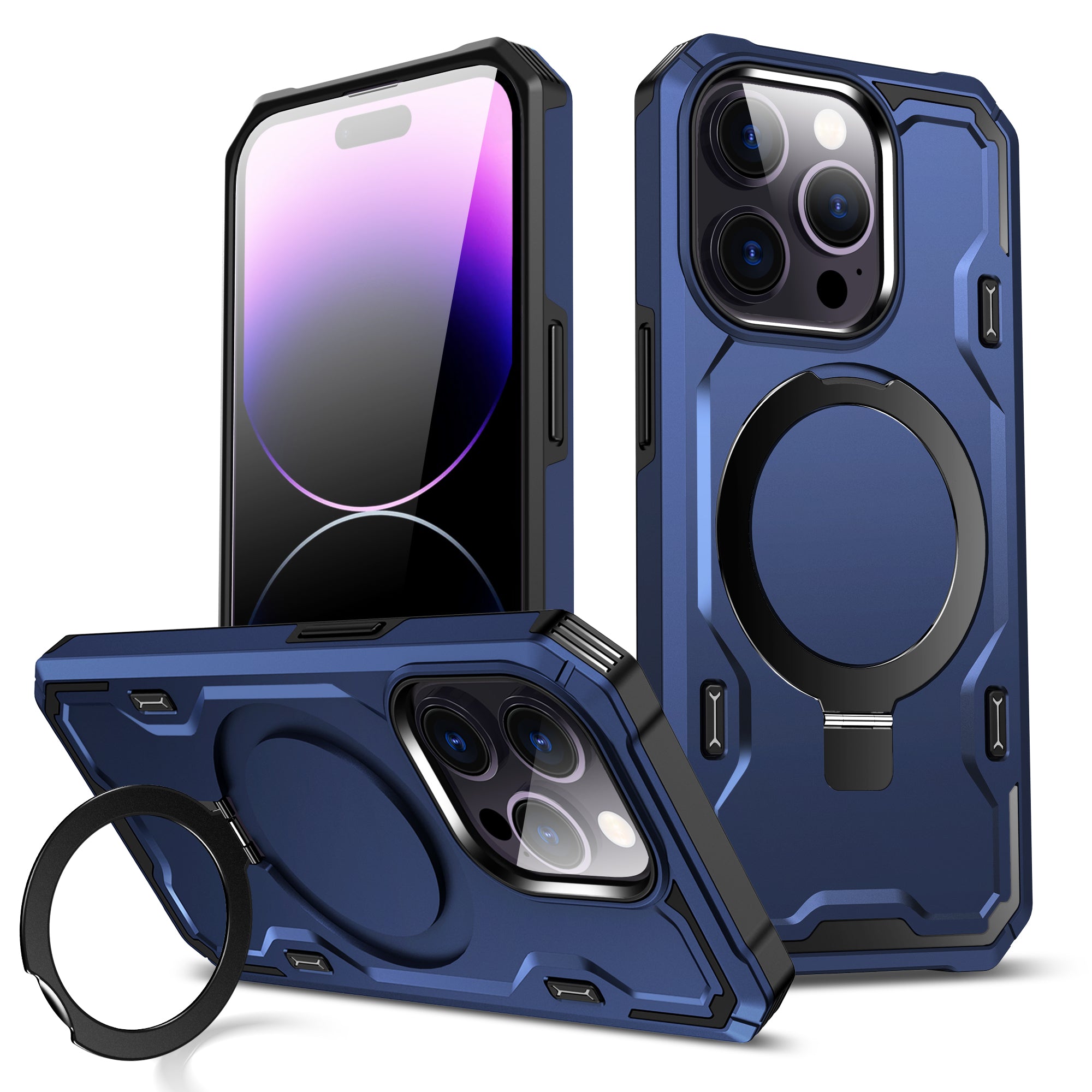 Til iPhone 14 Pro TPU PC Hybrid Phone Case Invisible Ring Kickstand Magnetisk Cover Kompatibel med Magsafe 
