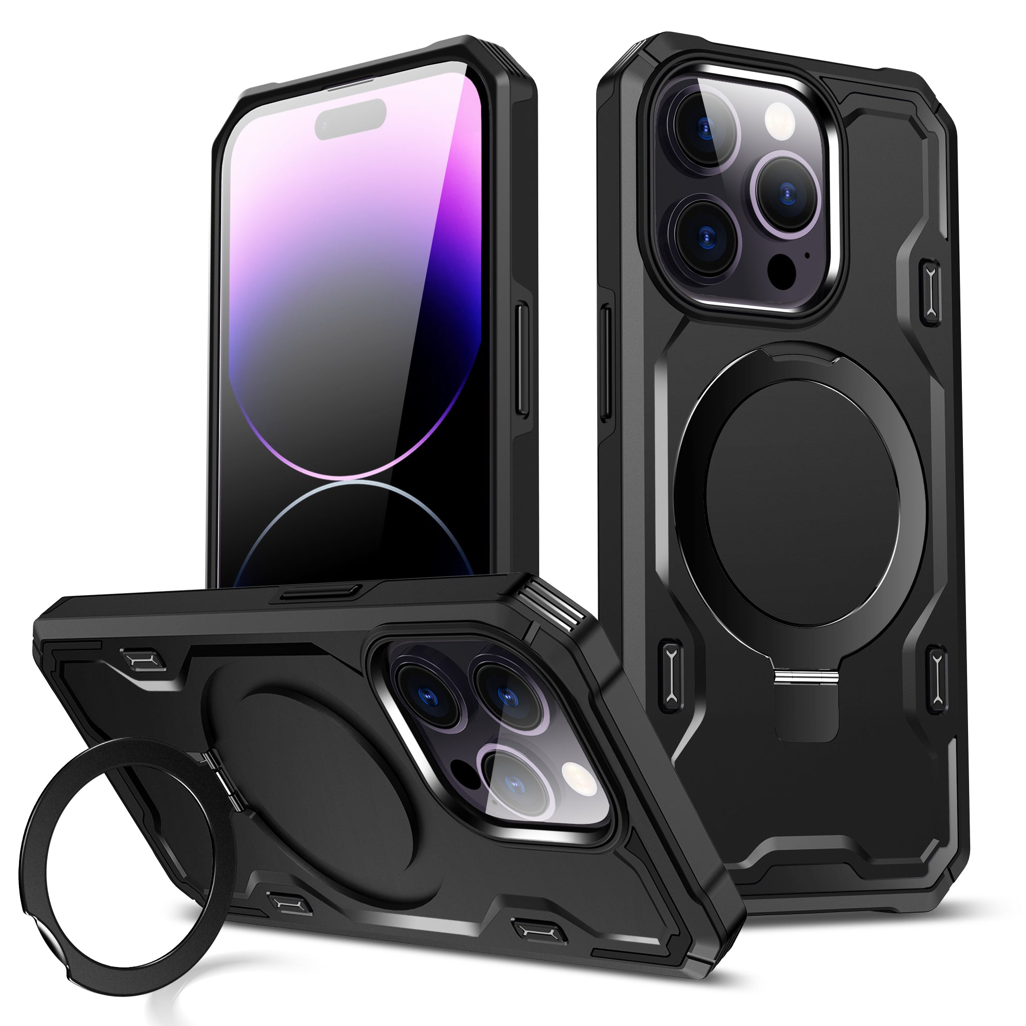 Til iPhone 14 Pro TPU PC Hybrid Phone Case Invisible Ring Kickstand Magnetisk Cover Kompatibel med Magsafe 