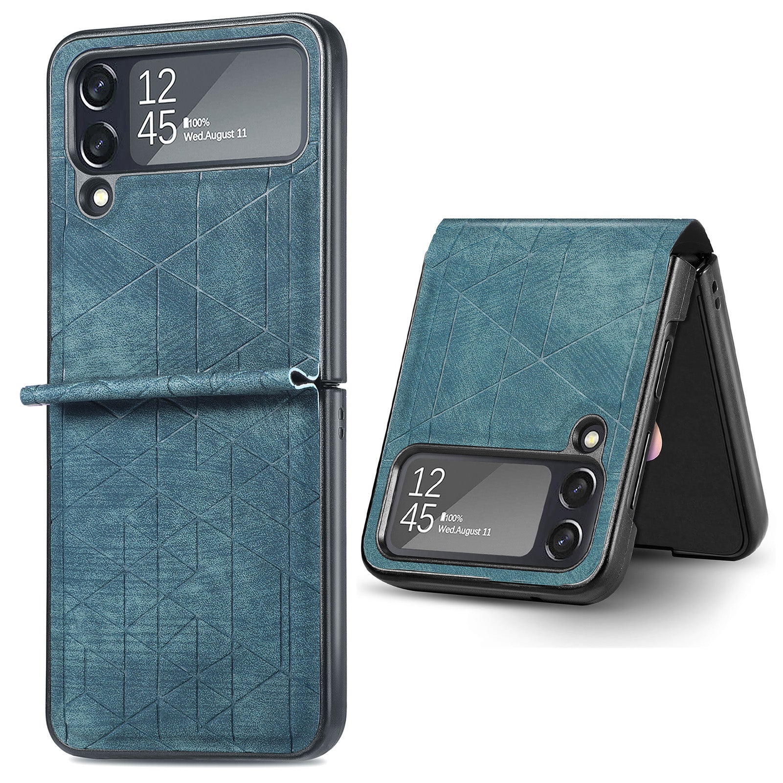 For Samsung Galaxy Z Flip4 5G Geometry Imprinted Phone Case PU Leather Coated PC Cover