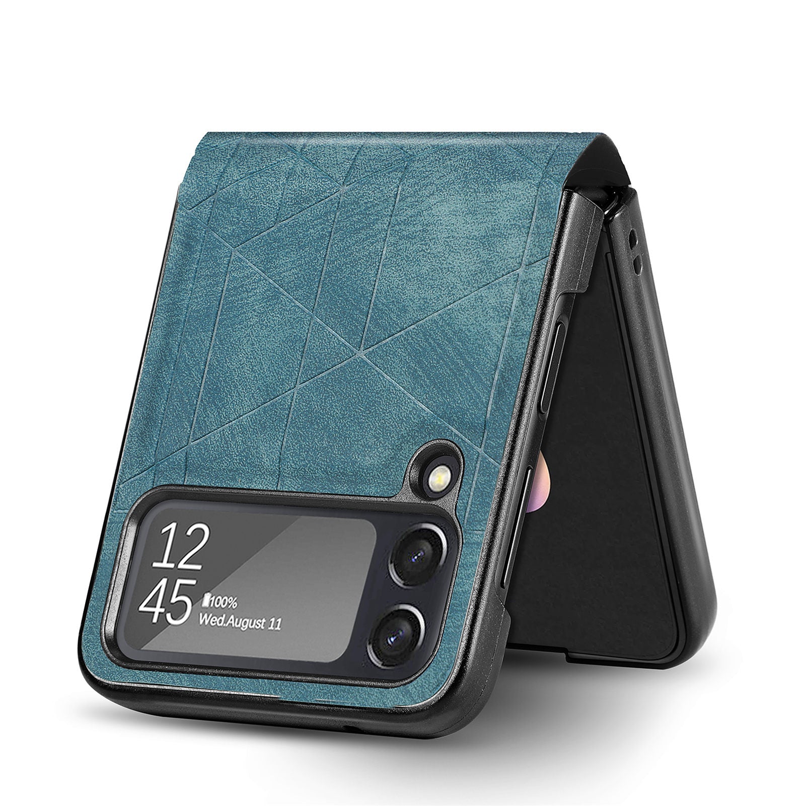 For Samsung Galaxy Z Flip4 5G Geometry Imprinted Phone Case PU Leather Coated PC Cover