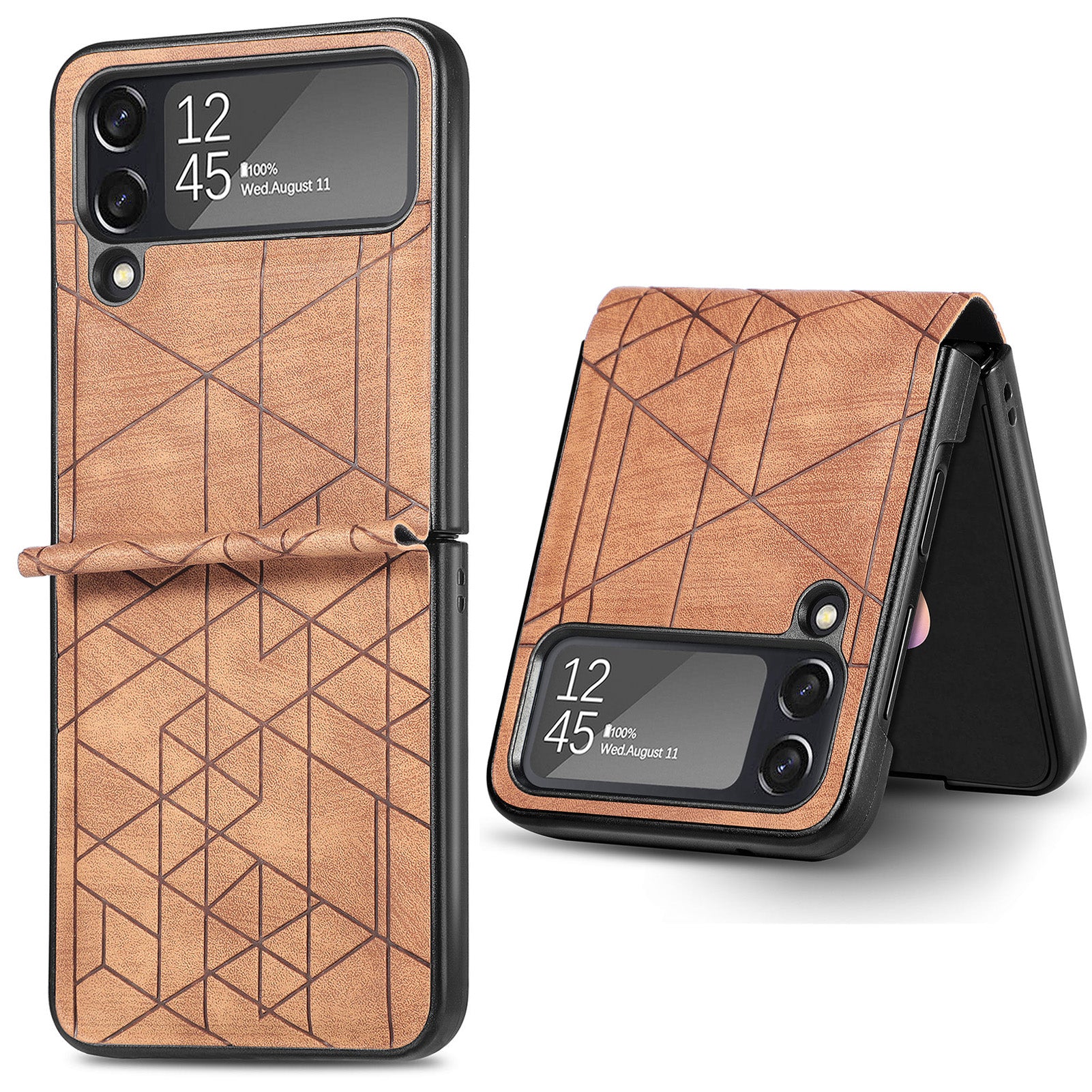 For Samsung Galaxy Z Flip4 5G Geometry Imprinted Phone Case PU Leather Coated PC Cover