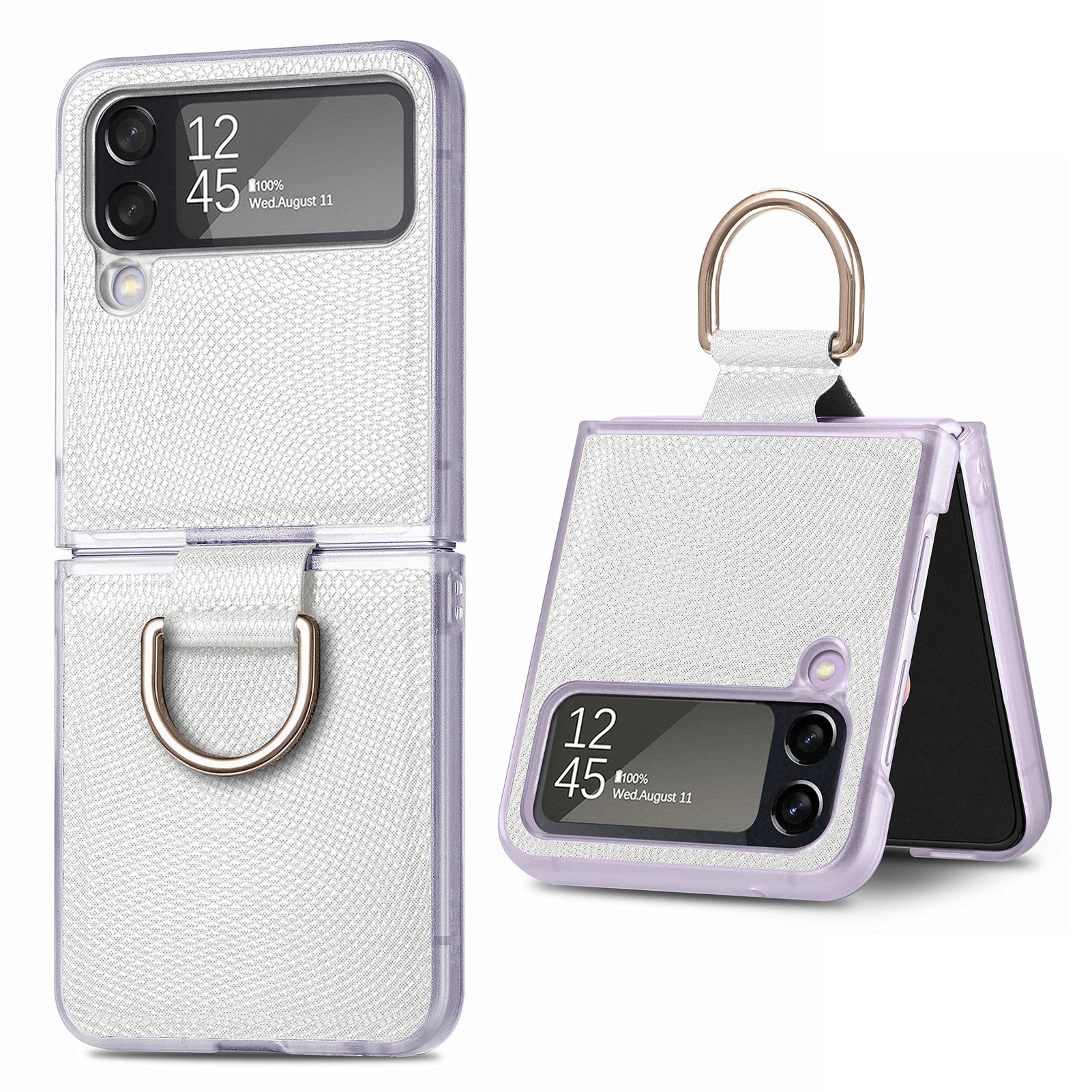 For Samsung Galaxy Z Flip4 5G Finger Ring Phone Case PU Leather Coated Hard PC Cover