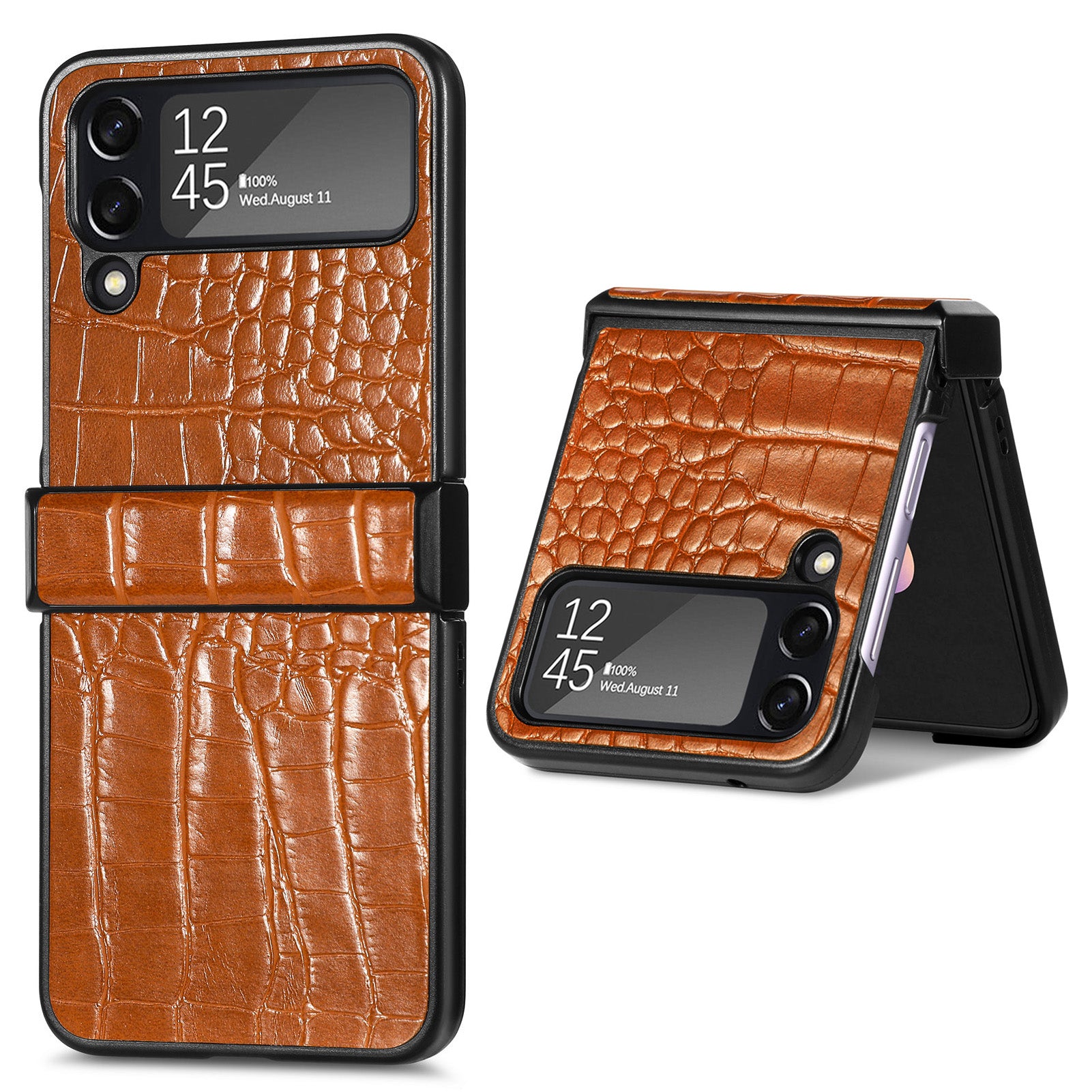 For Samsung Galaxy Z Flip4 5G Crocodile Texture Phone Case PU Leather Hard PC Back Cover