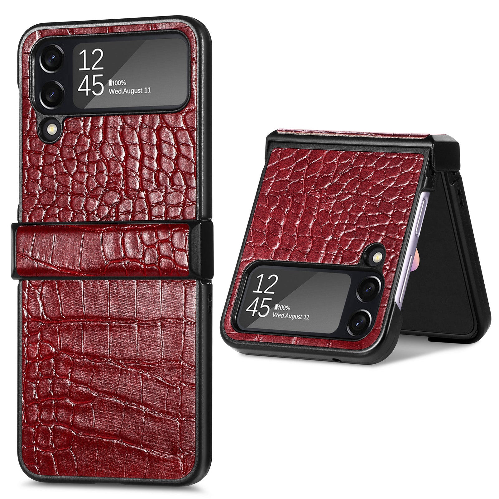 For Samsung Galaxy Z Flip4 5G Crocodile Texture Phone Case PU Leather Hard PC Back Cover