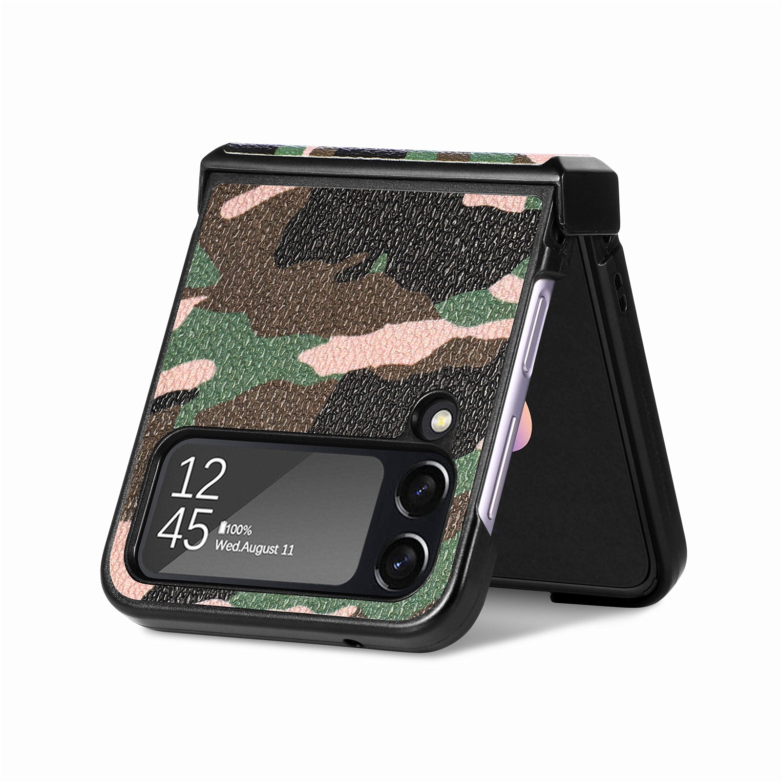 For Samsung Galaxy Z Flip4 5G Camouflage Pattern Phone Case PU Leather Coated PC Anti-scratch Cover