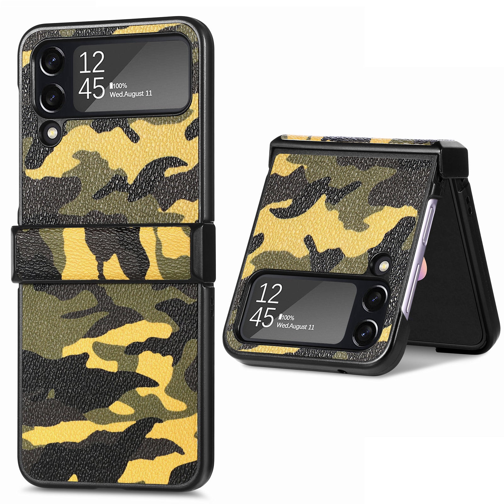 For Samsung Galaxy Z Flip4 5G Camouflage Pattern Phone Case PU Leather Coated PC Anti-scratch Cover