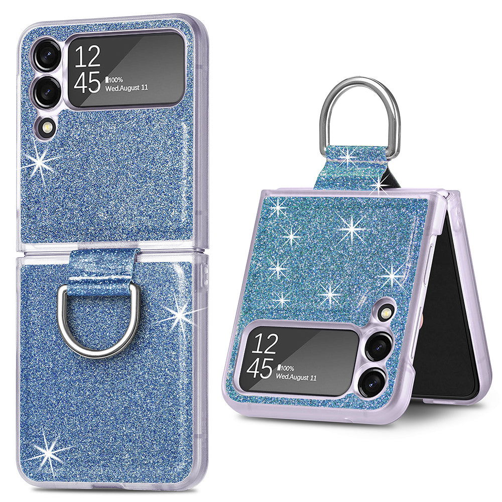 For Samsung Galaxy Z Flip3 5G Glitter Sequins Phone Case PU Leather PC Shockproof Cover with Ring Holder