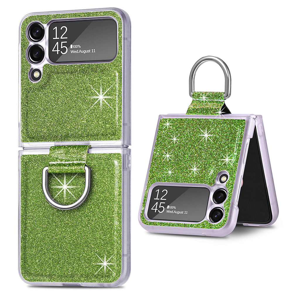 For Samsung Galaxy Z Flip3 5G Glitter Sequins Phone Case PU Leather PC Shockproof Cover with Ring Holder