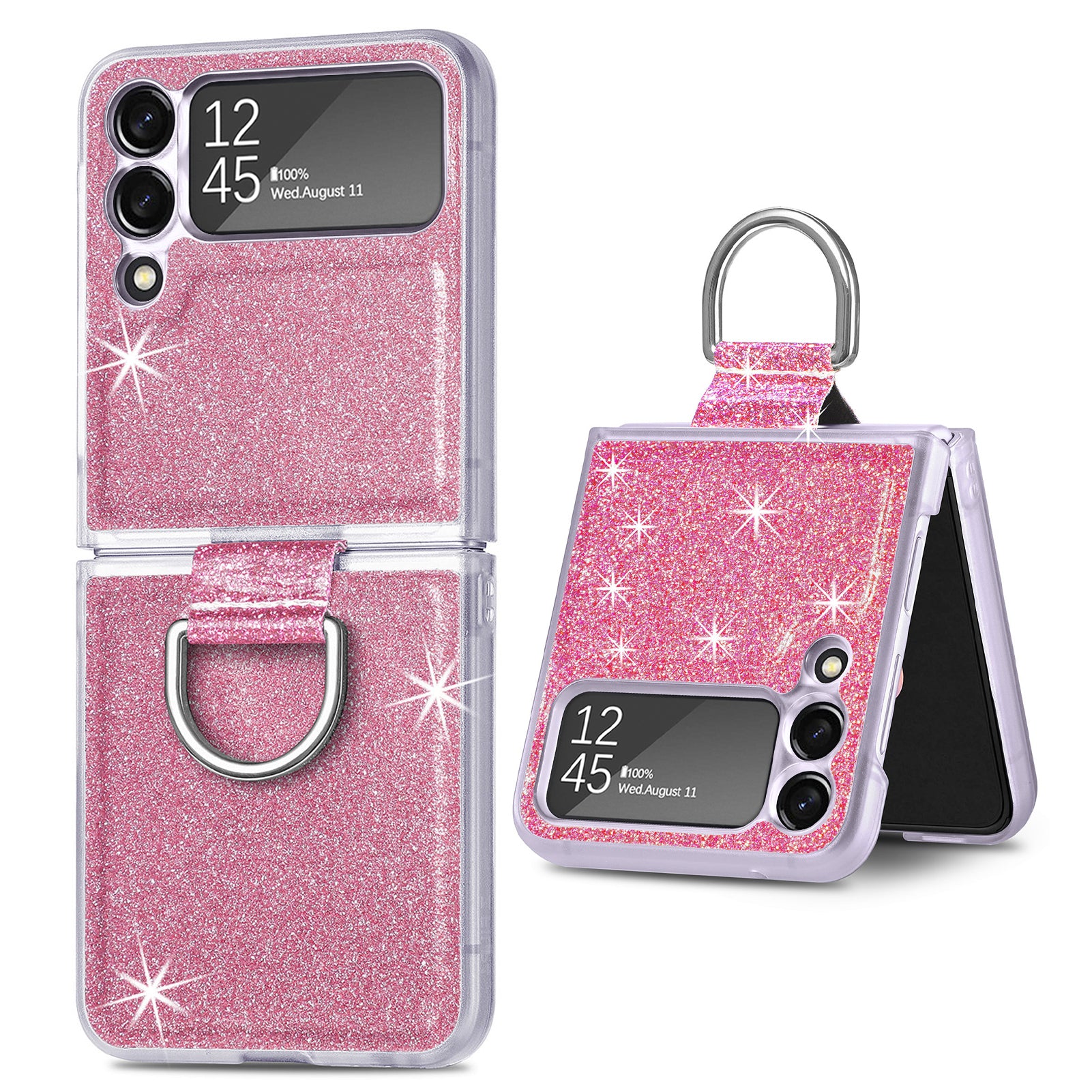 For Samsung Galaxy Z Flip3 5G Glitter Sequins Phone Case PU Leather PC Shockproof Cover with Ring Holder