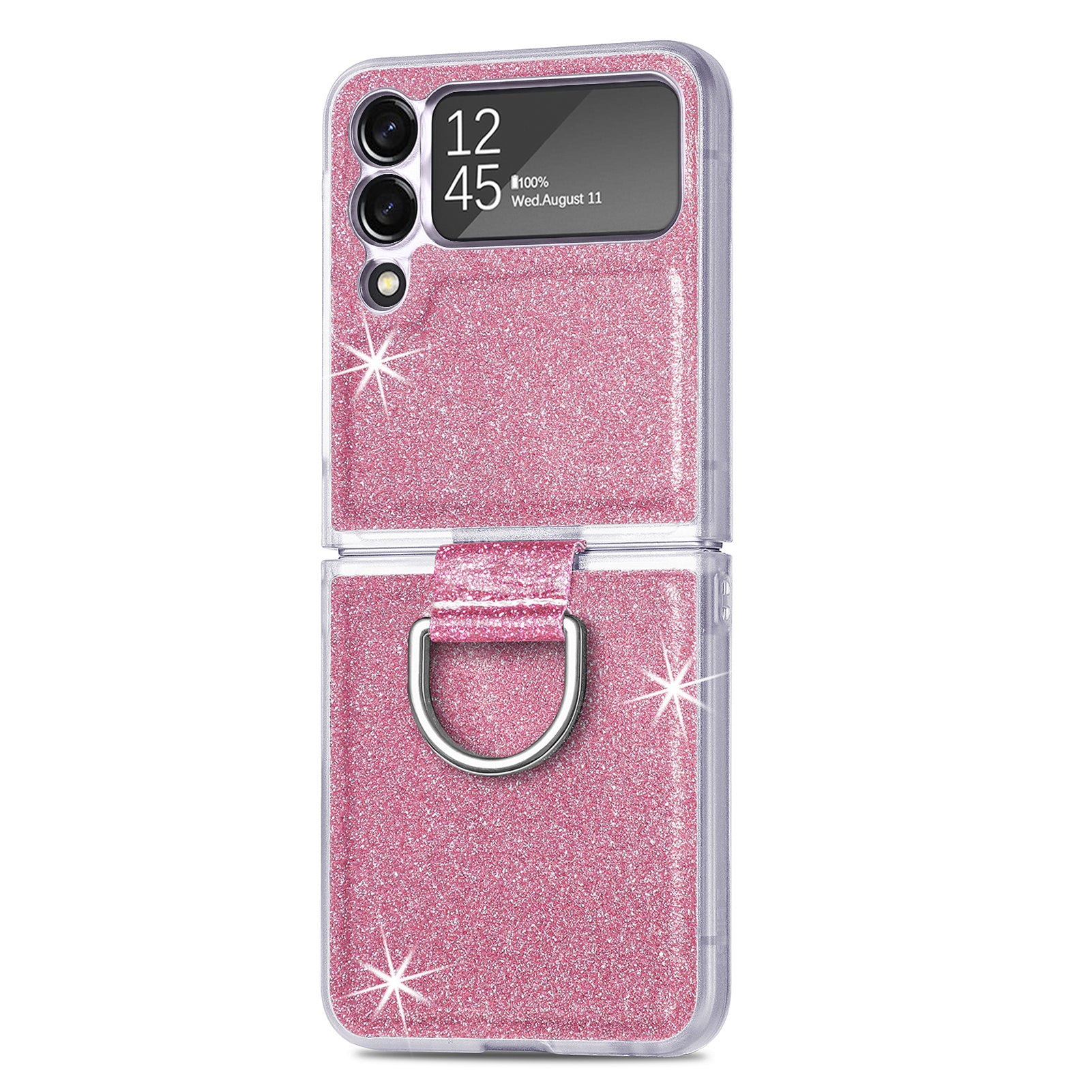 For Samsung Galaxy Z Flip3 5G Glitter Sequins Phone Case PU Leather PC Shockproof Cover with Ring Holder