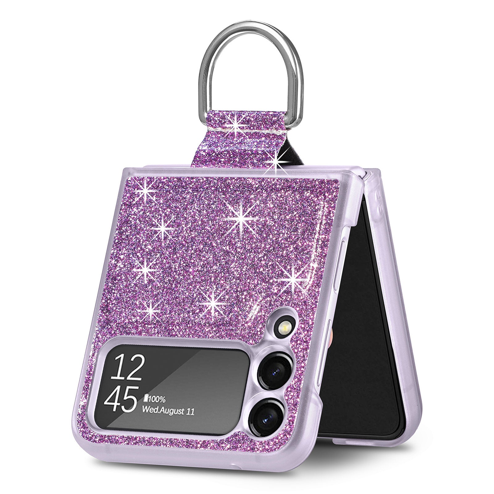 For Samsung Galaxy Z Flip3 5G Glitter Sequins Phone Case PU Leather PC Shockproof Cover with Ring Holder