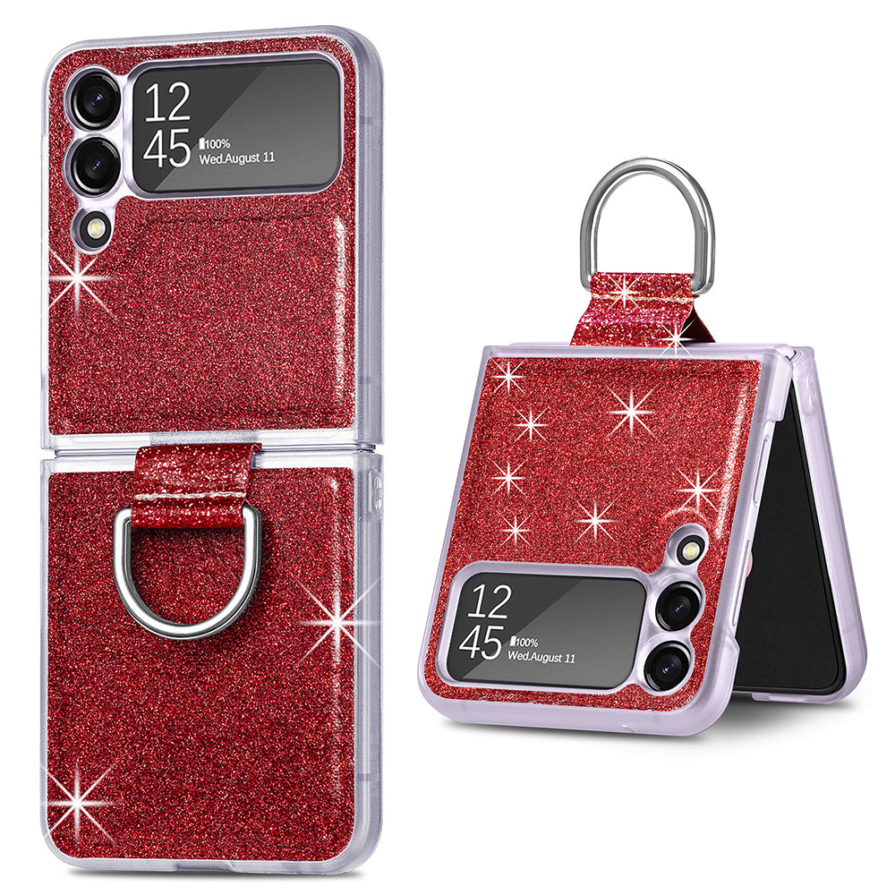 For Samsung Galaxy Z Flip3 5G Glitter Sequins Phone Case PU Leather PC Shockproof Cover with Ring Holder
