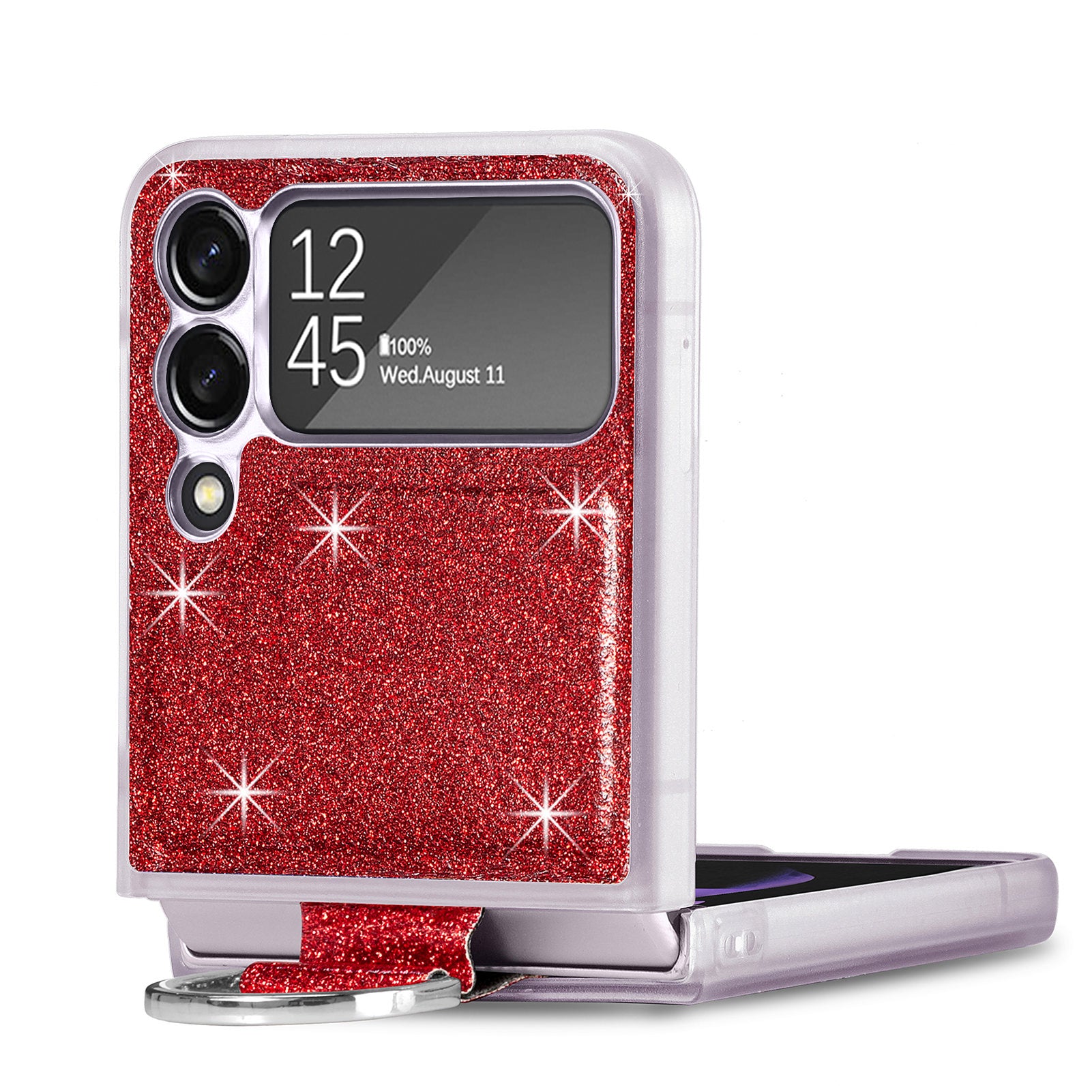 For Samsung Galaxy Z Flip3 5G Glitter Sequins Phone Case PU Leather PC Shockproof Cover with Ring Holder