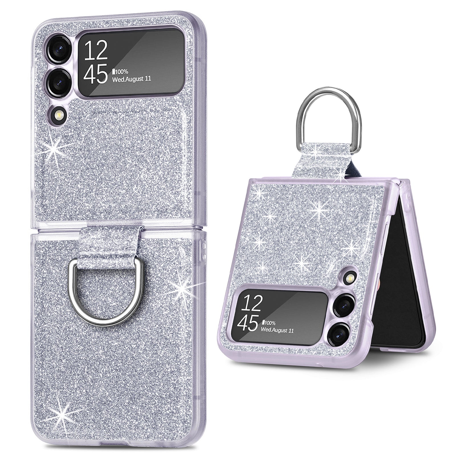 For Samsung Galaxy Z Flip3 5G Glitter Sequins Phone Case PU Leather PC Shockproof Cover with Ring Holder