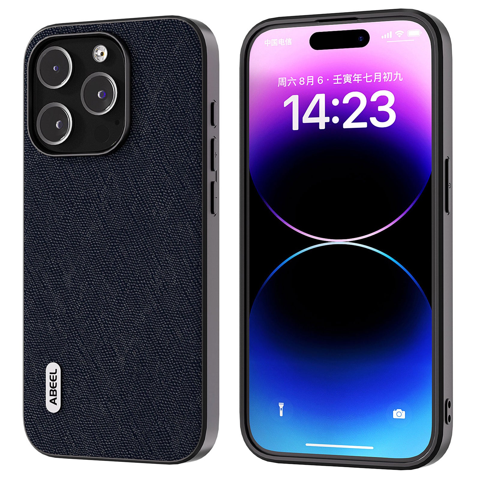 ABEEL For iPhone 15 Pro Max Cross Texture Pouzdro na telefon z hovězí kůže potažené TPU PC nárazuvzdorným krytem
