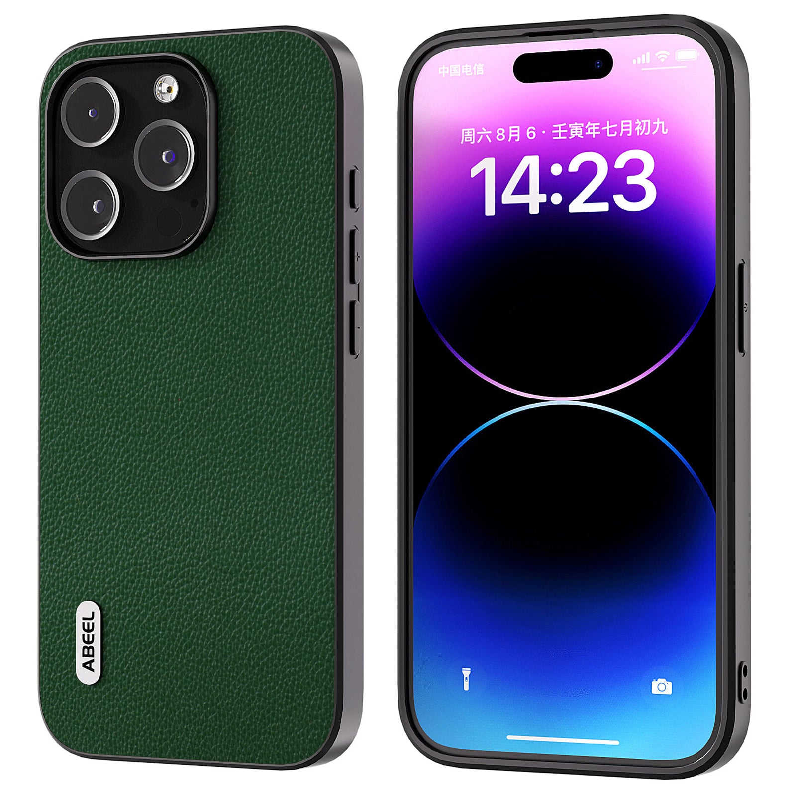 ABEEL pro iPhone 15 Pro Max hovězí kůže potažená kůží PC TPU ochranný kryt Litchi Texture pouzdro na telefon