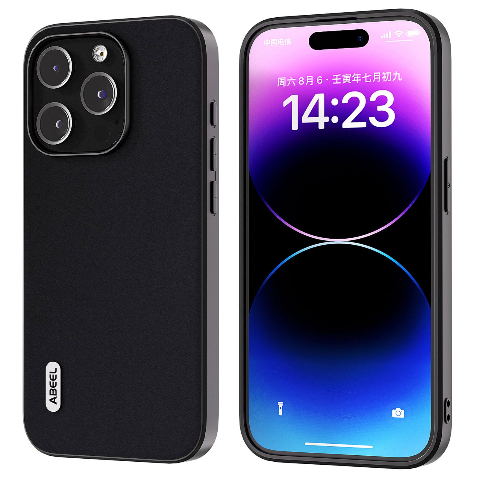 ABEEL For iPhone 15 Pro Max Phone Case Hovězí kůže PC TPU Ochranná zadní skořepina 